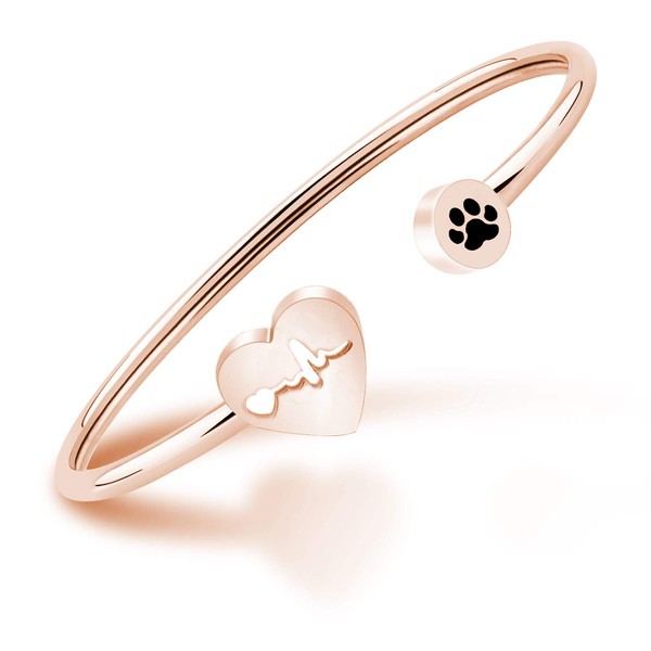 PLITI Dog Lover Paw Print Bracelet Veterinarian Heartbeat Cuff Bracelet
