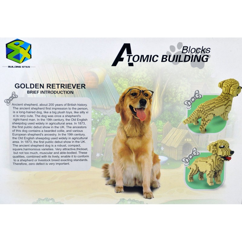 Atomic Building Golden Retriever dog. Figure to assemble with nanoblocks.