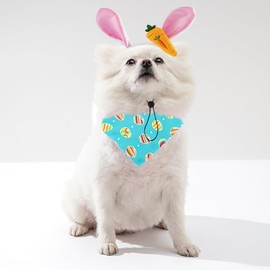 Easter Dog Costumes Set Cute Bunny Ears Carrot Headband Easter Eggs Pattern Bandana Scarf Collar for Holiday Pet Dog Puppy Party Accessory