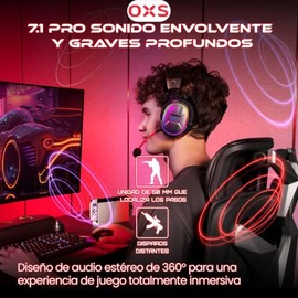 OXS Storm G2 Audfonos Gamer para inalmbricos,con micrfono de cancelacin de Ruido Sonido Envolvente Virtual 7.1, 2.4G de Baja latencia, con Conector...
