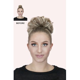 Bombshell Hair Scrunchy Scrunchie Bun Up Do Hair Piece Hair Ribbon Ponytail Extensions Wavy Messy Bun (M23 HIGHLIGHTS BROWN WITH BLONDE)