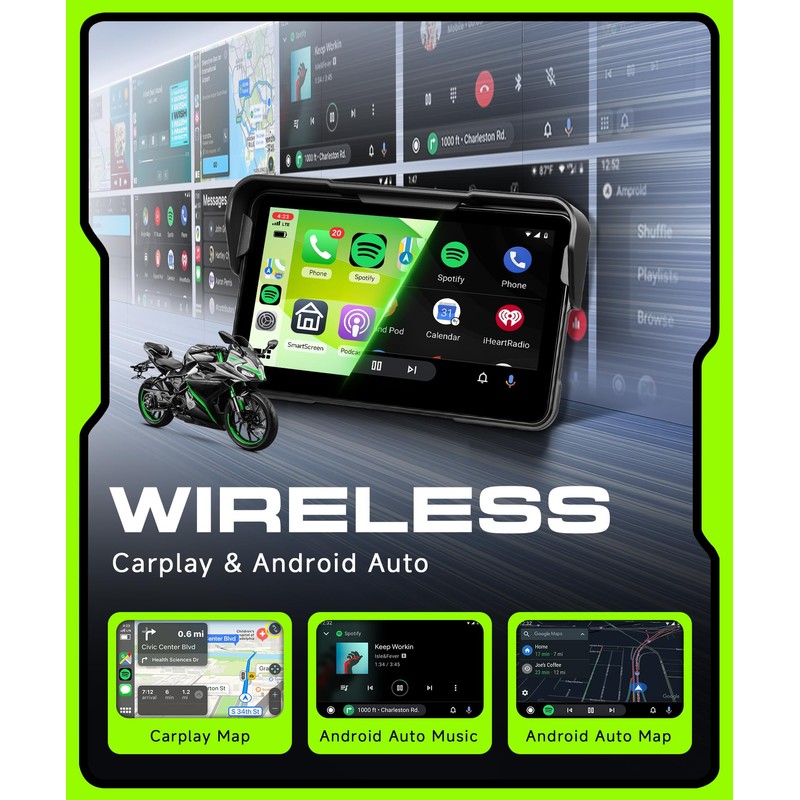 Orderich Motorcycle CarPlay Screen 5 Inch Wireless Carplay Android Auto