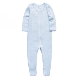 O2 BABY Baby Boys Girls Organic Cotton Zip Front Sleeper Pajamas, Footed Sleep 'n Play （3-6Months, Blue）