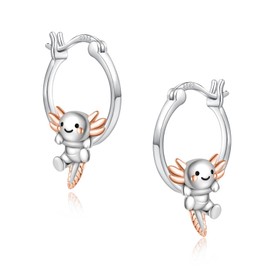 LES OSEWA Axolotl Hoop Earrings for Women 925 Sterling Silver Hypoallergenic Cute Animal Earring for Girls Axolotl Jewelry Gifts