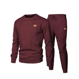 Dokotoo Men Men's 2 Piece Sweatsuits Outfits Casual Crewneck Jacquard Sweatshirt Joggers Sweatpants Set Tracksuit Red S