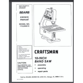 CRAFTSMAN 113.244513 10" Table top Band Saw Owner's Instructions Parts Manual
