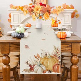 Bonhause - Camino de mesa de hojas de calabaza de otoño de 13 x 90 pulgadas, cosecha de hojas de arce, Acción de Gracias, cocina, comedor, decoración para interiores y exteriores, decoración de fiesta