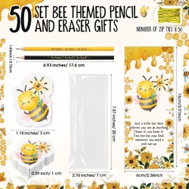 AmazingSpark 50 Set Bee Themed Back to School Gifts Bulk Bee Pencils, Erasers and Motivational Cards Teacher Must Have Classroom Students Reward Set First Day of School Party Favor