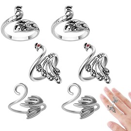 Metal Crochet Ring Pack of 6 Adjustable Hooks Knitted Crochet Loop Accessories Crochet Knitting Thimble Thread Guide Ring Finger Holder DIY Knitting Craft Yarn Guide Hand Weaving Hook Line Peacock