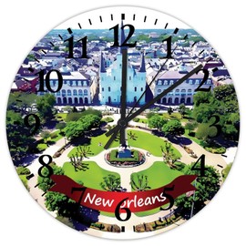 New Orleans City Landscape Minimalist Wood Clock 15 Inch Silent Non-Ticking Large Numbers Battery Operated USA America Map Outline Flag Wall Clock Frameless Home Decor for Gym Kids Room Entryway