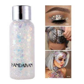 Punifengsi Sequins Body Glitter Gel, Make Up Long Lasting Glitter for Body Face Hair Eyeshadow for Music Festival Party Carnival Long Lasting Face Glitter, No Glue Needed and Easy to Remove. (White)