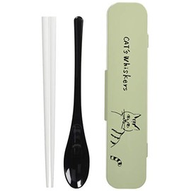 Ippinsha 41557-7 CAT'S Whiskers Cutlery Green Chopsticks Spoon Set
