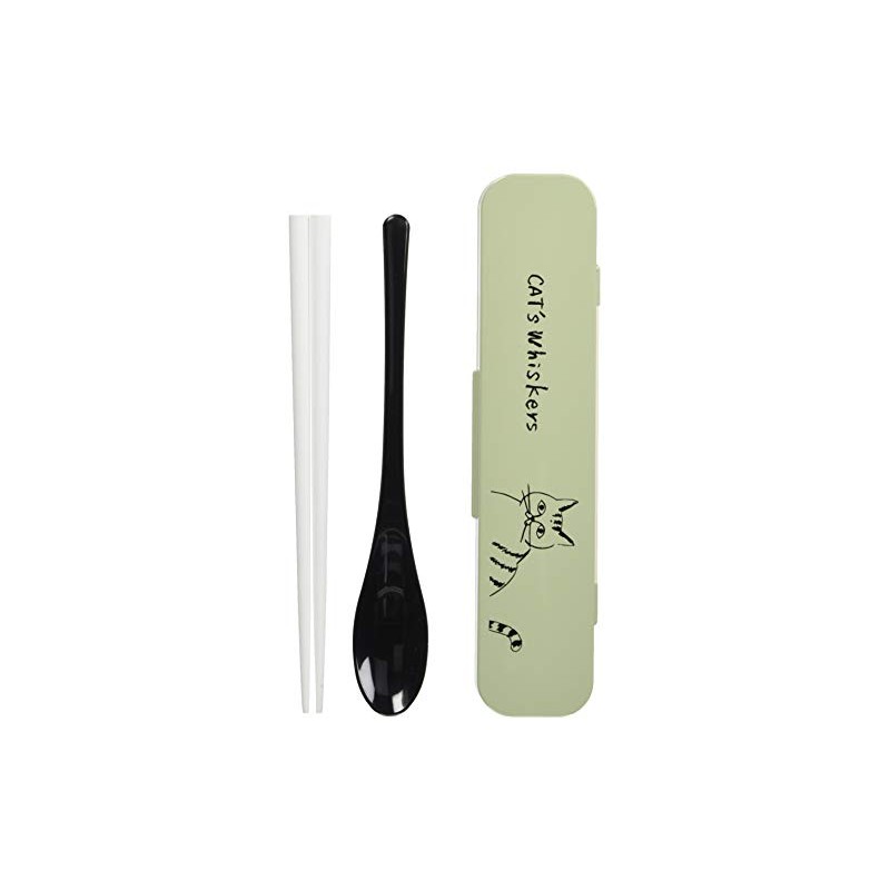 Ippinsha 41557-7 CAT'S Whiskers Cutlery Green Chopsticks Spoon Set