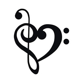 Applicable Pun Heart Treble and Bass Clef - Vinyl Decal for Outdoor Use on Cars, ATV, Boats, Windows and More - Black 3 inch