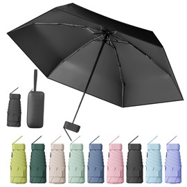MPXEAVG Compact Umbrella, Mini Umbrella, Umbrella UV Protection, Women's Small Ultralight, Parasol Portable, Umbrella Box, black