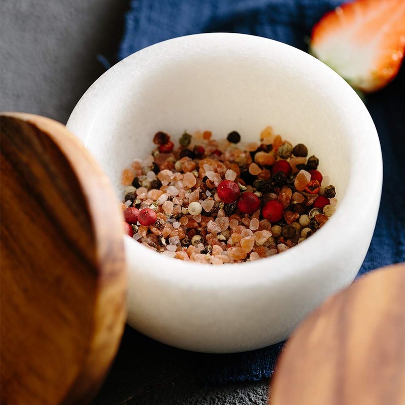 jalz jalz Salt Box White Marble Base Wood cover salt