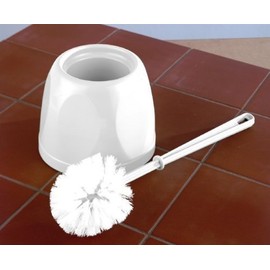 White Toilet Brush And Holder/Bowl - Plastic