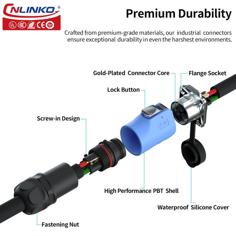 CNLINKO LP-20 3-Pin Waterproof Connector - Quick Plugging & Secure