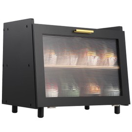 MilleLoom 2 Layer Bread Box, Modern Countertop Bread Storage Bin with Fence Top, Transparent Acrylic Door Panel, Farmhouse Bamboo Corner Bread Container Bread Keeper for Kitchen, Black