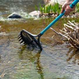 Aquascape Pond Shark PRO, 3-in-1 Professional Pond Net with Rake and Scraper, Heavy-Duty Design, Telescopic Handle Extends to 96 Inches, Ideal for Pond Cleaning and Maintenance