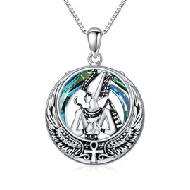 TOUPOP Egyptian Osiris Necklace Jewelry Sterling Silver Egypt God Pendant with Blue Circle Crystal Gifts for Women