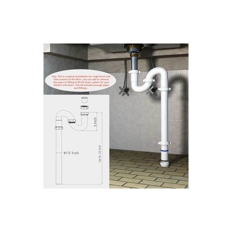 Kitchen Sink Drain Kit,1-1/2”,for Most Kitchen Sink Drain Repair Kit