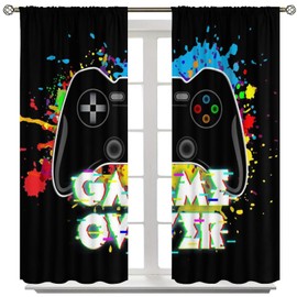 Yoakiet Gamer Curtains, Fun Colorful Graffiti Art Gamepad Neon Controller Print Rod Pocket Window Treatments Drapes for Boys Girls Teens Bedroom Living Room Playroom Decor 42x45in