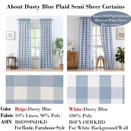 Bapawfish Beige-Dusty Blue Buffalo Check Curtains 95 Inches Length,Farmhouse Semi Sheer Drapes 8 FT for Bedroom Living Room,Buffalo Plaid Window Treatment,Rod Pocket,40" Wx95 Lx2,Beige-Dusty Blue