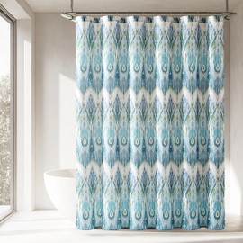 Lush Decor Ikat Drops Shower Curtain Single 72" W x 72" L Teal - Blue Shower Curtains - Colorful Bath Curtain - Modern Eclectic Style - Boho Decor