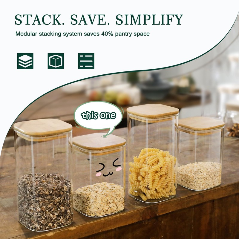 LIBWYS Kitchen Glass Jars Set with Bamboo Lids for Storage