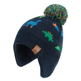 Children's Knit Hat, Kids' Beanie, Knit Cap, Earmuffs, Heart, Striped, Fleece Boa Pom Pom Included, Warm, Cold Protection, Windproof, Thermal, Cute, Warm, For Girls, Boys, Spring, Autumn, Winter,