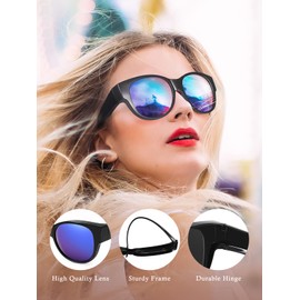 TINHAO Polarized Sunglasses Fit Over Glasses Oversized Cat Eye Sunglasses Over Glasses for Driving UV Protection Lightweight(Black, Blue)