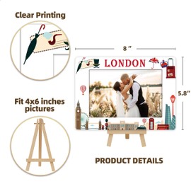 DETIHO London Travel Picture Frame, 4x6 London Themed Wooden Frame with Easel Stand for Home Decor Tabletop Display, Vacation Honeymoon Gifts for Friends Couples - B02