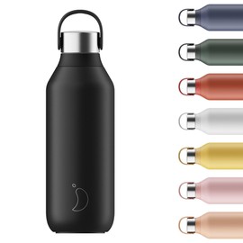 Chilly's Series 2 Water Bottle - Insulated Stainless Steel Bottle with Soft Touch Collar and Carry Strap - Thermal Flask for Hot and Cold Drinks - Leak-Proof, No Sweating - Abyss Black, 500 ml