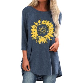 Poetsky Womens Tunic Tops Elbow Sleeve Loose Fit Winter Tunic Sunflower to Wear with Leggings Black L