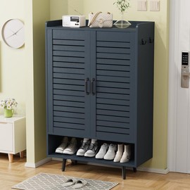 Shoe Cabinet with Doors, 6-Tier Shoe Storage Cabinet with Adjustable Shelves, Wooden 50'' Tall Shoes Rack Organizer Cabinet for Entryway, Front Door, Hallway Closet, Living Room - Blue:_Blue