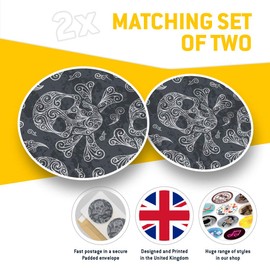 Vinyl Stickers (Set of 2) 7.5cm - Black Swirly Skull Skulls Goth #8184
