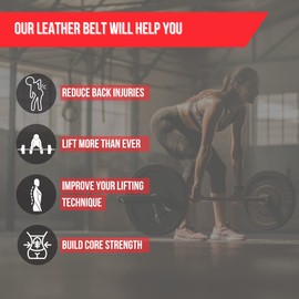 Lift Tech Fitness 4'' Weight Lifting Belt - Leather Workout Belt for Men & Women - Gym Belt for Deadlift, Squat, Powerlifting, Weights, Strength training - 4''PRO Leather Belt for Weightlifting - M