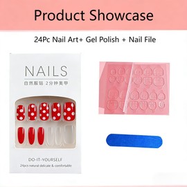 24Pc Short Press on Nail Stickers for Women, French Polka Dot Pattern