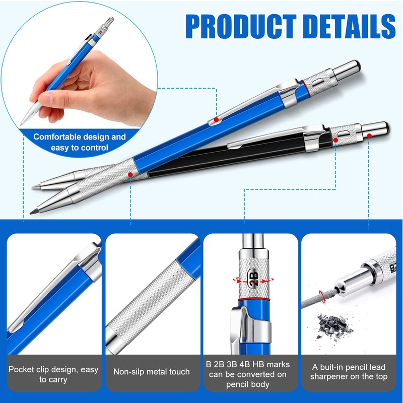 2 Pcs Welders Pencil with 48 PCS Round Refills Mechanical