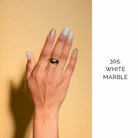 NAILOG Semi Cured Gel Nail Strips (20 Extra Long Polish Stickers/Wraps) │ Glossy & Long Lasting Soft Gel Finishing (White Marble)