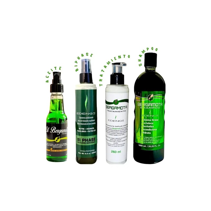 Kit Bergamota: Shampoo, Tratamiento, Aceite, Acondicionador