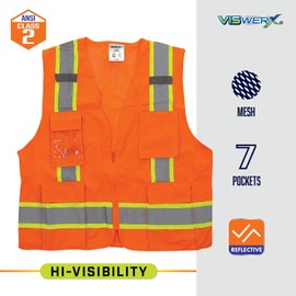 VISWERX Orange Hi-Vis Deluxe Vest – ANSI CL2 – Safety Vest, Reflective Vest for Work, Construction & High-Traffic Areas