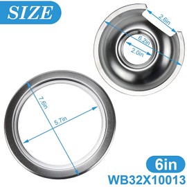 Burner Drip Bowl 2 Large 8'' WB32X10013 & 2 Small 6'' WB32X10012 Chrome Drip Pan Set 4-Pack Fits for GE Electric Range by APPLIANCEMATES Replacement Parts (2) 6" Pan/Ring & (2) 8" Pan/Ring