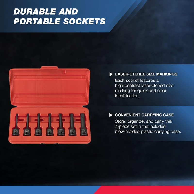 NEIKO 01130B 3/8" Drive Allen Socket Set, 7 Piece, 3