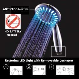 Ana Bath LSS5430CCP 4 Inch 5 Multi-Function Blue LED Light Dual Shower Head Combo Shower System with BRASS connector & 5-ft Stainless Steel Shower Hose - Premium Chrome