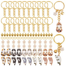 PH PandaHall 20sets Cute Cat Keychain DIY Key Chain Making Kit Flower Keyring Kawaii Metal Keyring with 20pcs Bells Pendants 20pcs Split Key Rings 60pcs Split Ring for Birthday Gift Decoration