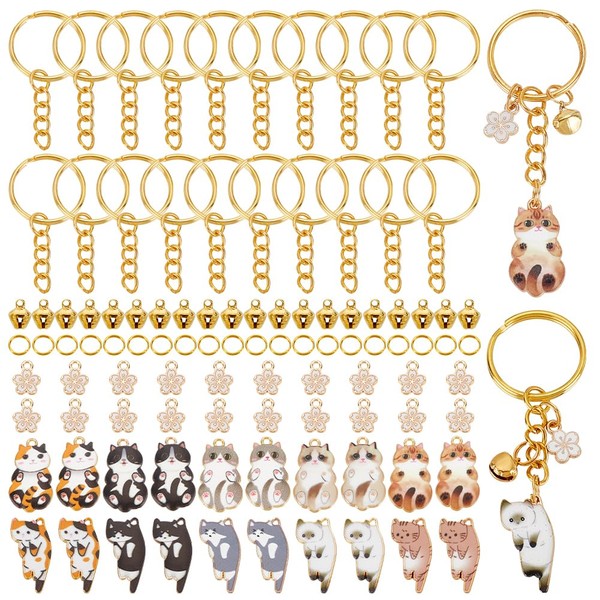PH PandaHall 20sets Cute Cat Keychain DIY Key Chain Making