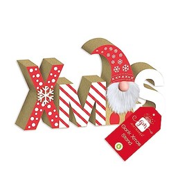 Wooden Christmas Decoration Plaque Gonk Xmas Gnome Mantel Sign Red & White Gift