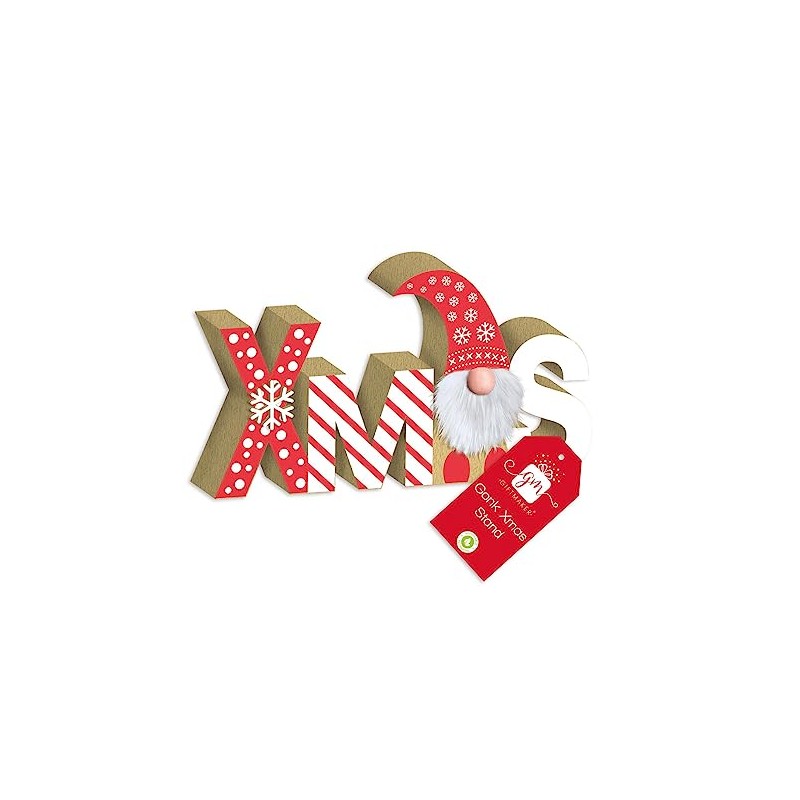 Wooden Christmas Decoration Plaque Gonk Xmas Gnome Mantel Sign Red